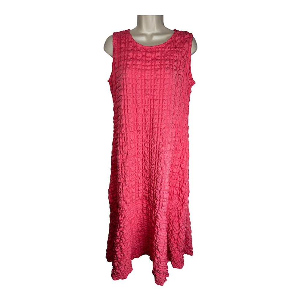 IC COLLECTION Textured Hot Pink Sleeveless Midi Dress
